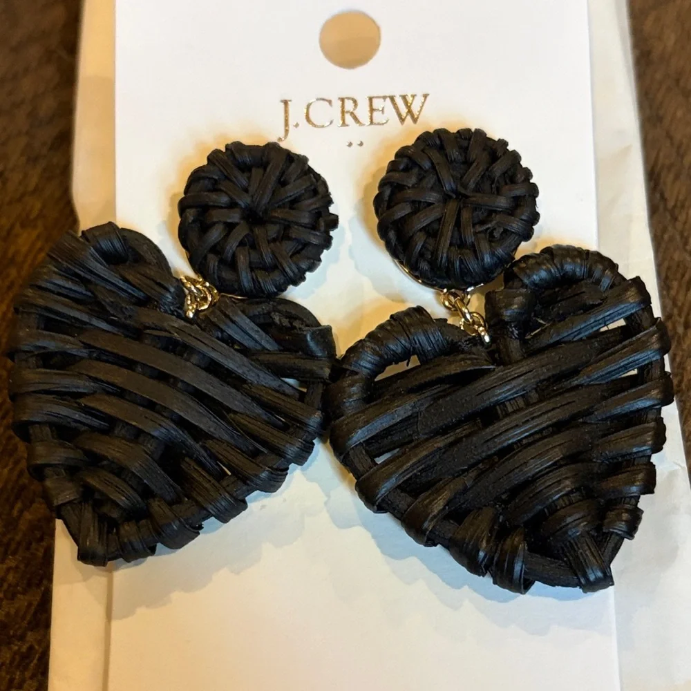 J. Crew Black Woven Heart Statement Earrings/NWT - Picture 4 of 12